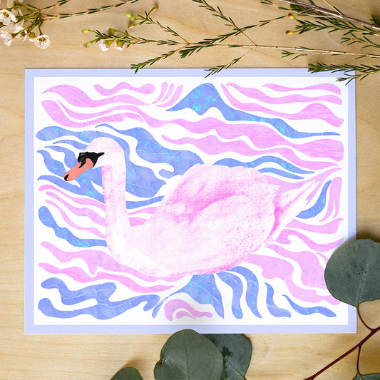 Swan Swirl Whimsical Fine Art Giclée Print